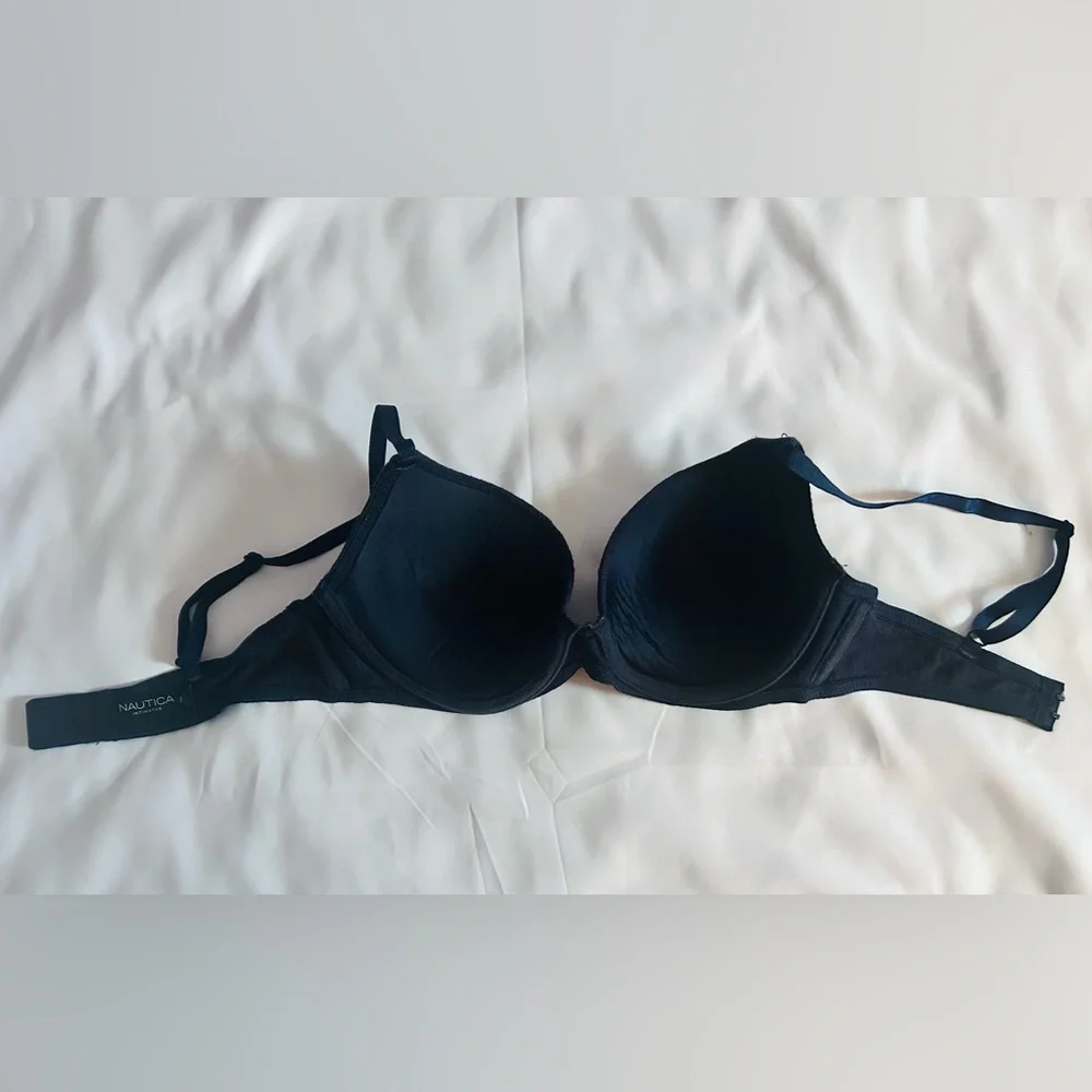 Nautica Navy Blue Ribbed Push-Up Underwire Bra Size 34C